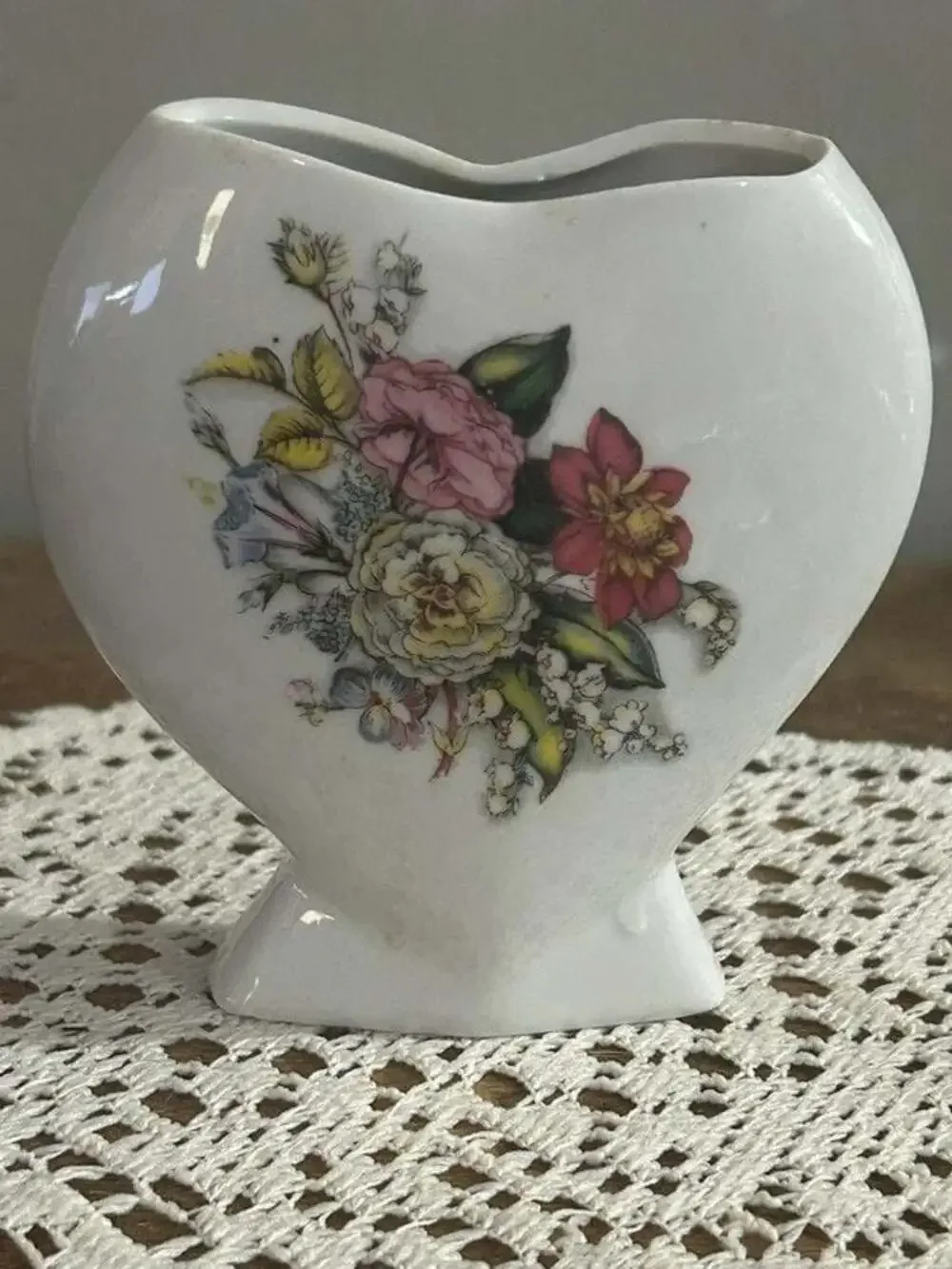 Vintage Floral Ceramic Heart Shaped Bud Vase